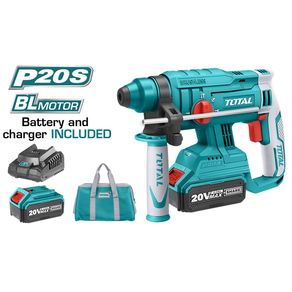 Total Cordless Rotary Hammer Drill 20V 22mm 2-Battery Set